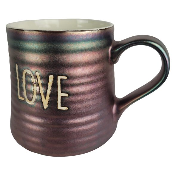 La Rochelle Metallic Rose Teal Love Ribbed Mug Coffee Cup Ceramic 4"H X 3.5"W - Picture 7 of 10